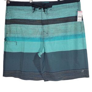 Amplify Board Shorts Mens XL Black Teal Striped Lightweight Stretch Casual New
